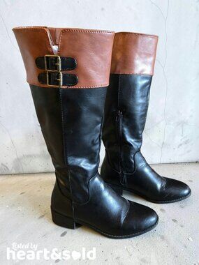 Girls Sugar Black & Tan Knee High Boots